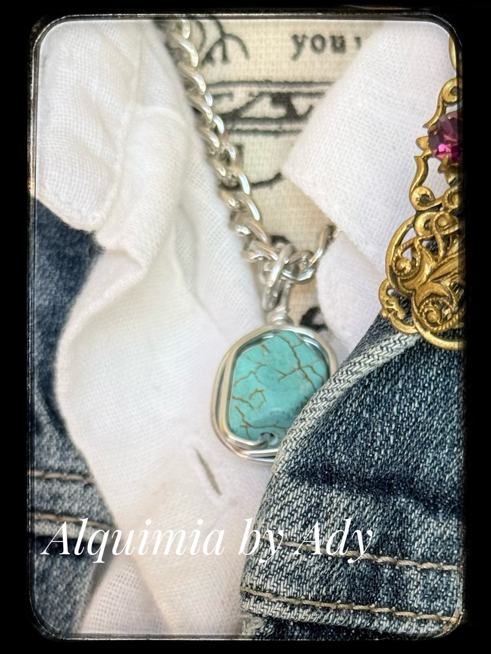 Alquimia Turquoise Blue Stone Necklace with Silver Chain